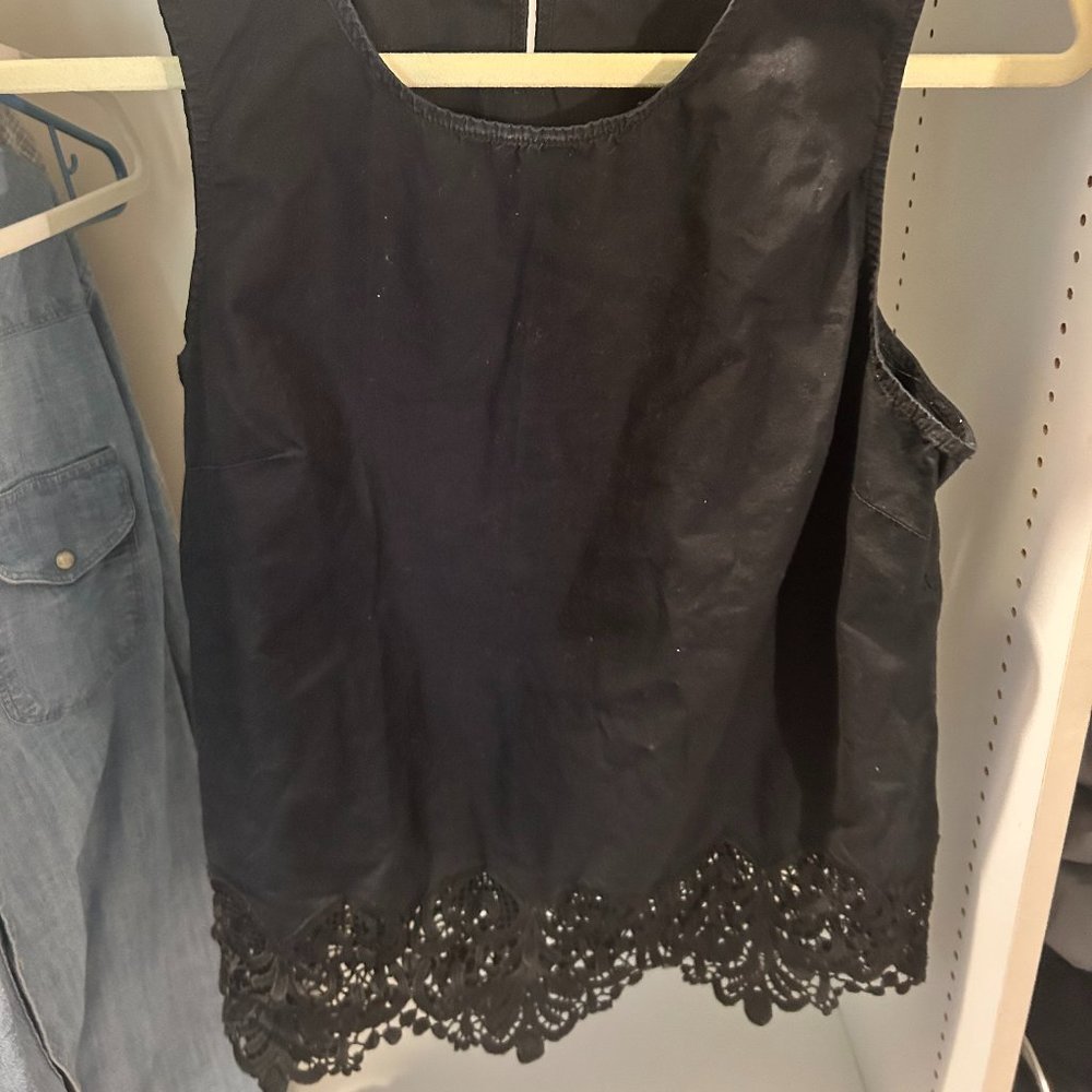 Banana Republic Black Cotton Tank with Lace Detail Size M